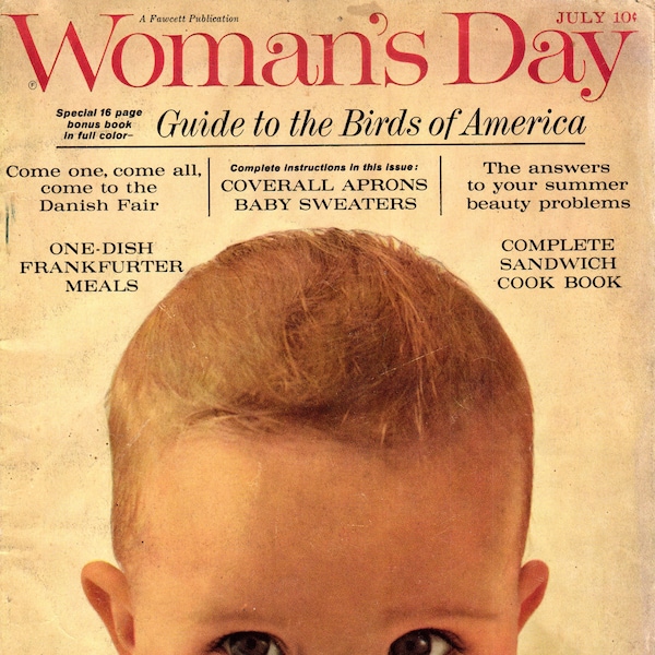 Woman's Day - July 1963 - PDF Magazine Digital Download - Vintage Women's Magazine - Danish Days,  Vintage Baby Knitting Patterns