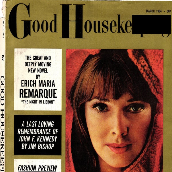 Good Housekeeping March 1964 Vintage PDF Magazine Digital Download JFK Tribute, Audrey Hepburn, 60s Spring Fashions, Vintage Gourmet Recipes