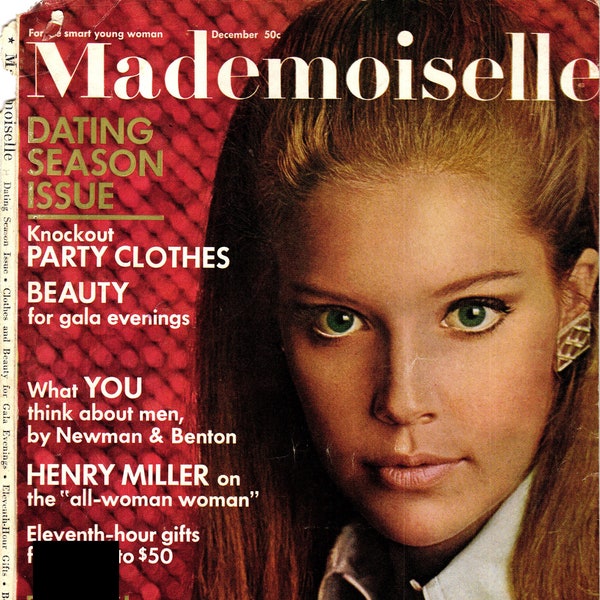 Mademoiselle Magazine décembre 1966 - magazine de mode PDF vintage à téléchargement numérique - Numéro de la saison des rencontres, mode des années 60, idées cadeaux vintage