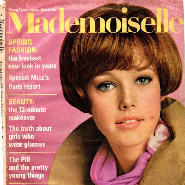 Mademoiselle Magazine March 1967 Vintage PDF Fashion Magazine Digital Download: 60s Paris Fashion, Mod Looks, 60s Makeup, Birth Control Pill