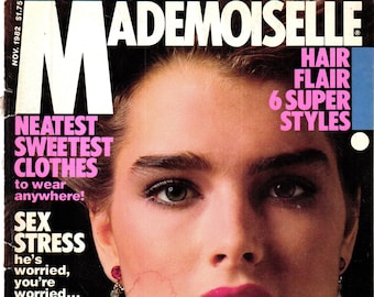 Mademoiselle, novembre 1982 - téléchargement numérique vintage de magazine de mode PDF - Brooke Shields, Grace Jones, Kathy Ireland, mode de soirée des années 80