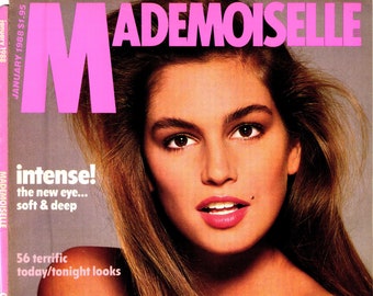 Mademoiselle Enero 1988 Vintage PDF Revista de Moda Descarga Digital: Cindy Crawford, Charlie Sheen, Moda de los 80, Fitness de los 80, Belleza de los 80