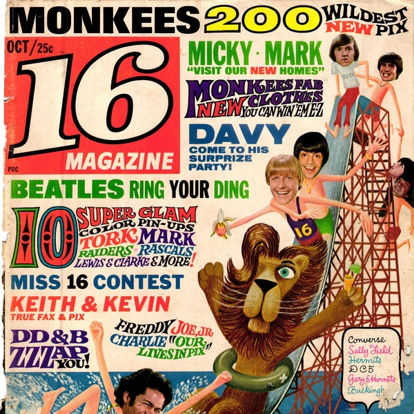 16 Magazine October 1967 PDF Magazine Digital Download + Peter Tork Poster 8x10 - The Monkees, The Beatles, Desi Arnez Jr