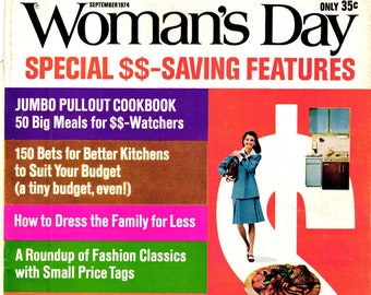 Woman's Day September 1974 Vintage PDF Magazine Digital Download: James Beard Vintage Recipes, Knitting Pattern, 70s DIY Fashion, Home Decor