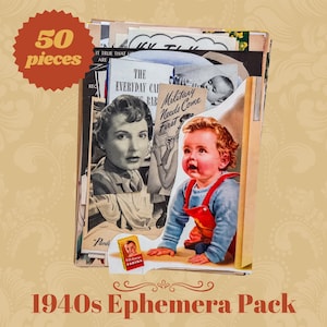 1940s WWII Magazine Ephemera Pack | 50 Vintage Pieces for Junk Journals, Collage