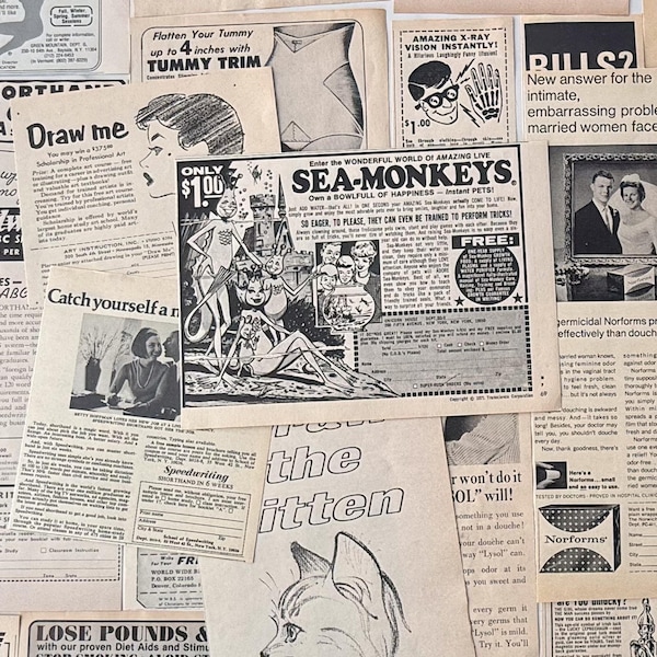 Vintage Magazine Ads Ephemera | 1930s-1990s Junk Journal Collage Supplies