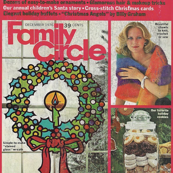 Family Circle Magazine - December 1976 - Vintage PDF Magazine Digital Download - Retro Christmas Crafts & Decor, 70s evening fashions