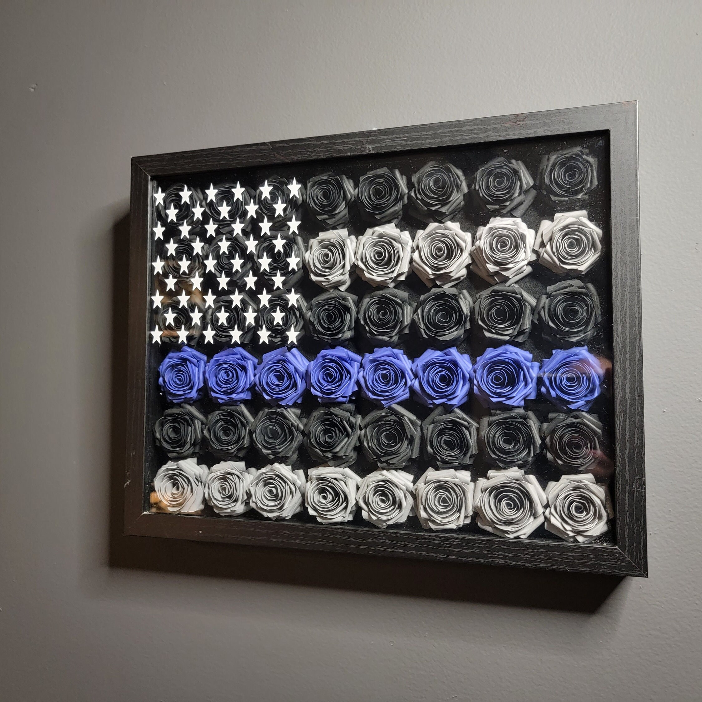 Thin Blue Line Shadow Box, Law Enforcement Flag, Police Officer, Gift