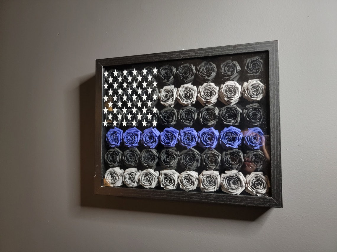 Thin Blue Line Shadow Box, Law Enforcement Flag, Police Officer, Gift