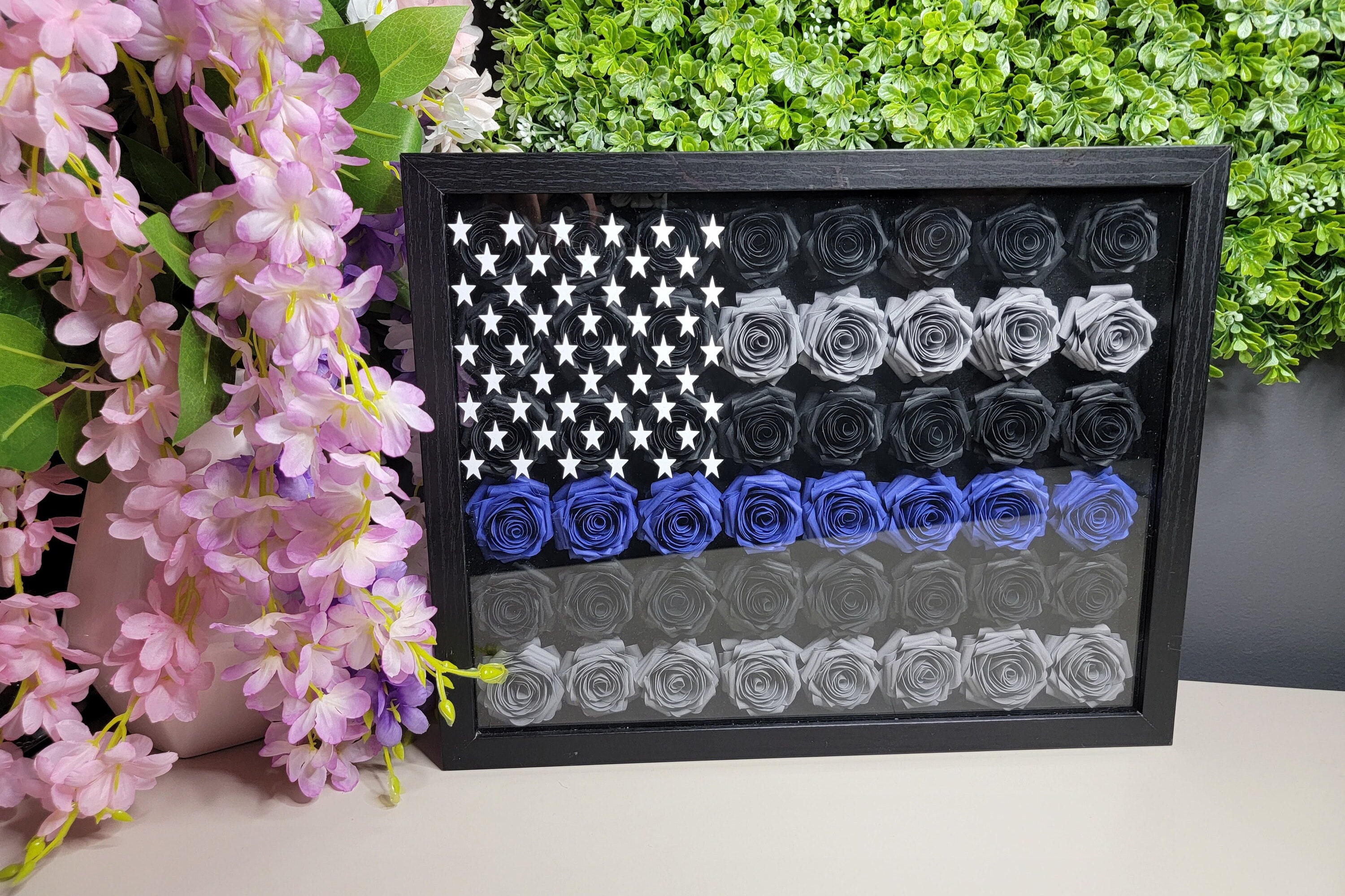 Thin Blue Line Shadow Box, Law Enforcement Flag, Police Officer, Gift