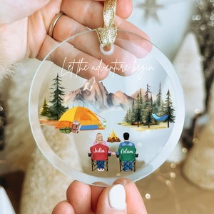 Camping Engagement Ornament Travel Couple Wedding Gift for Newly Engaged Christmas Ornament Personalized Hiking Couple National Park Gift