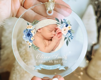 Personalized Birth Stats Christmas Ornament, Baby Name First Christmas Photo Ornament, New Parents Gift, Newborn Birth Announcement Ornament