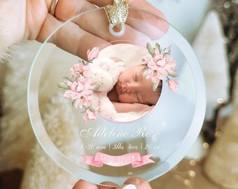 Personalized Birth Stats Christmas Ornament, Baby Name First Christmas Photo Ornament, New Parents Gift, Newborn Birth Announcement Ornament