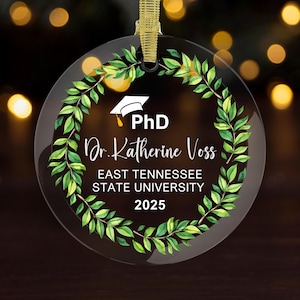 PHD Ornament phd Grad Gift phd Gifts For Her phd Era Graduation Gift For Him Doctoral Degree Graduation Dr. PhD Doctorate Dissertation Gifts Green Leaves Border
