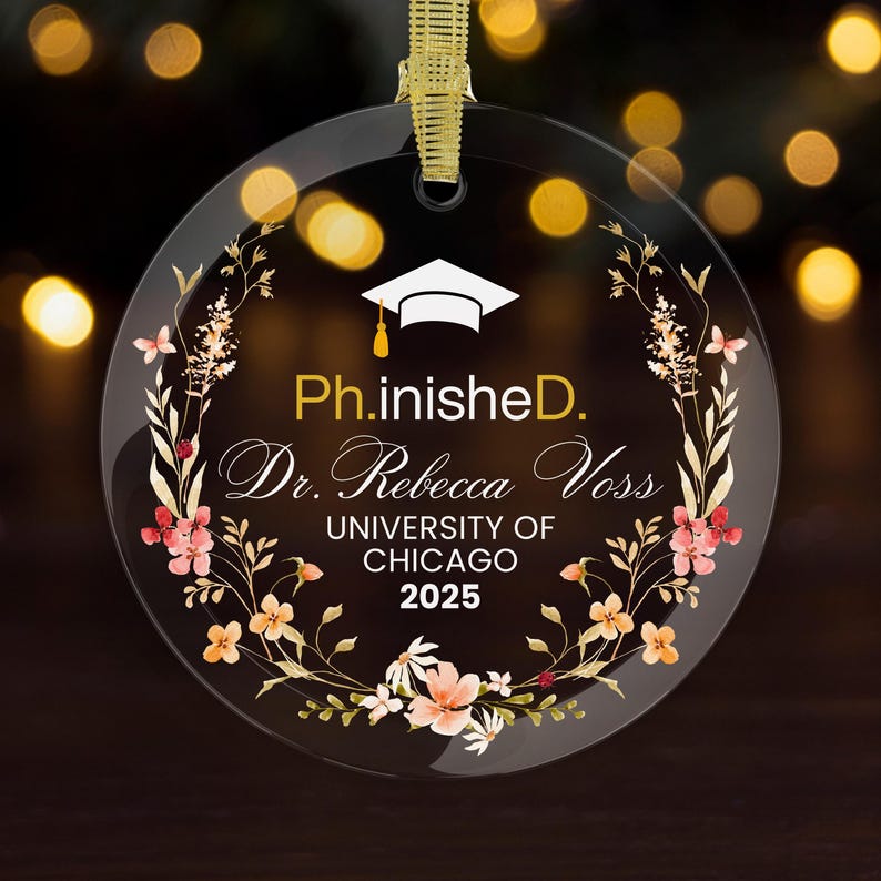 PHD Ornament phd Grad Gift phd Gifts For Her phd Era Graduation Gift For Him Doctoral Degree Graduation Dr. PhD Doctorate Dissertation Gifts Red Yellow Flowers