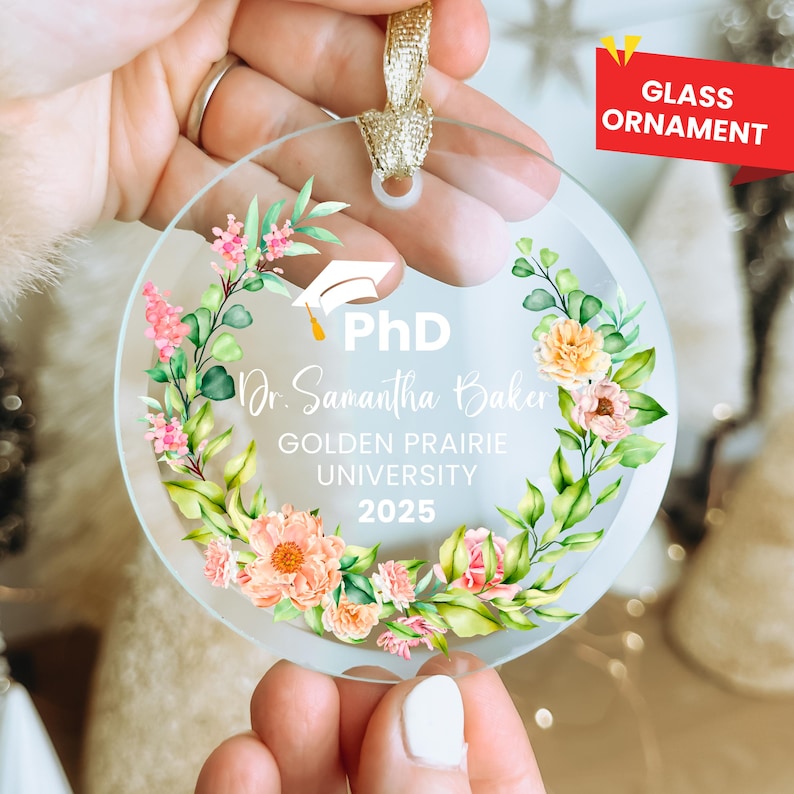 PHD Ornament phd Grad Gift phd Gifts For Her phd Era Graduation Gift For Him Doctoral Degree Graduation Dr. PhD Doctorate Dissertation Gifts Orange Pink Flowers