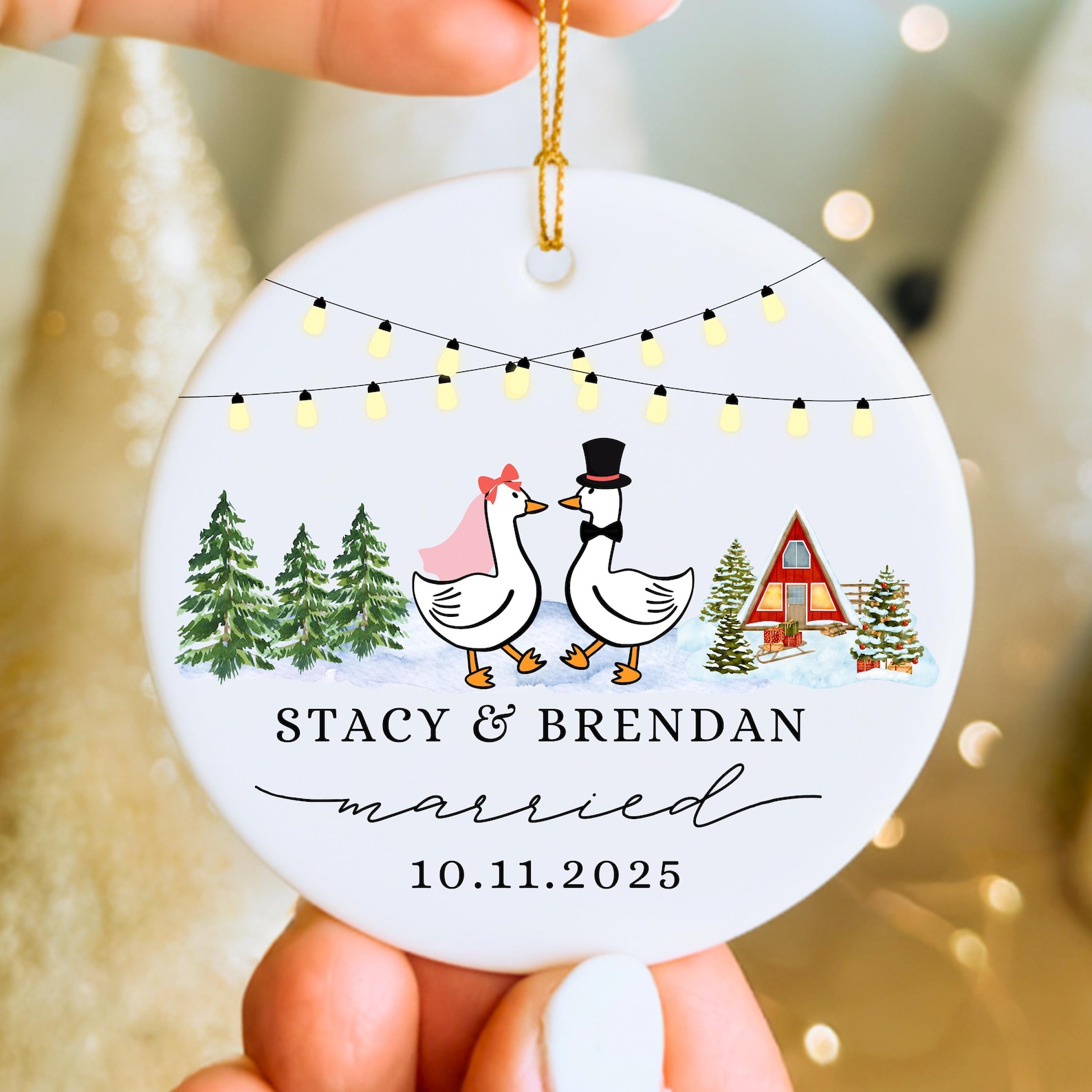 Wedding Ornament Mr and Mrs Silly Goose Ornament Married Christmas Ornament Newlywed Ornament Just Married Gifts Wedding Date Newly Married - Ceramic Ornament