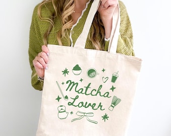 Matcha Lover tote bag gift, coquette matcha market bag, matcha theme doodle gift, tea lover retro, aesthetic tee  gift for bestie