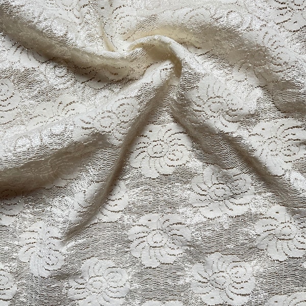 Ivory Floral Stretch Lace Sold by the Yard | Upholstery | Garments | Free Swatch
