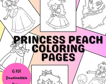 Super Mario Princess Peach Coloring Pages - PDF Download - Digital Coloring Pages - Instant Download