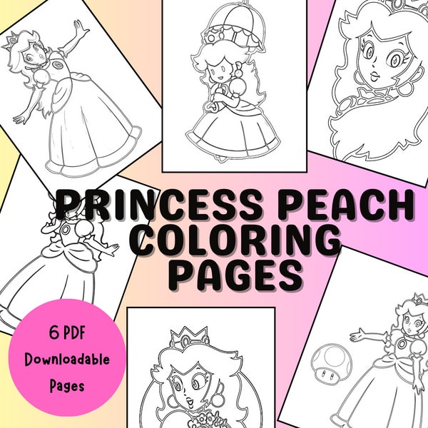 Super Mario Princess Peach Coloring Pages - PDF Download - Digital Coloring Pages - Instant Download