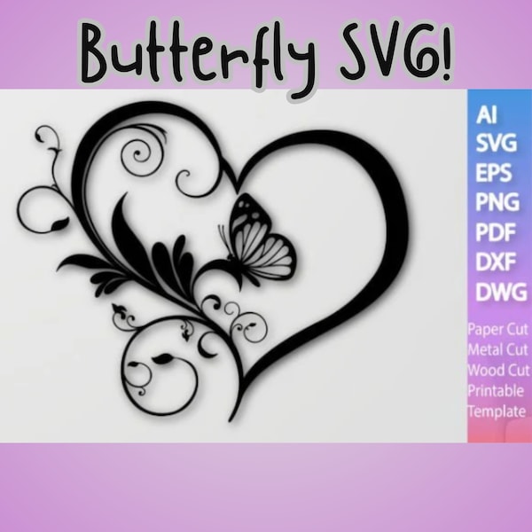 Butterfly SVG Cricut Compatible: Floral Butterfly SVG for Butterfly Wall Decor, T-Shirts, Mugs, Butterfly PNG Design & Butterfly Cut File