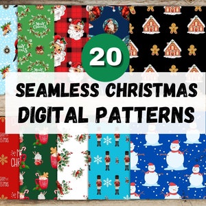 Christmas Digital Paper - SEAMLESS - Print Multi Medium Christmas Patterns - 20 Designs - 12x12in - Commercial Use - 20 Christmas Paper Pack