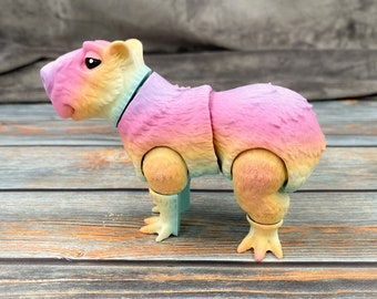 Capybara in Pastel Rainbow Matte Articulated 3D Printed Fidget Figure