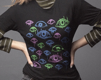 Camiseta de payaso con ojos de terror, top pastel gótico y extraño, regalos alternativos grunge de talla grande, regalos únicos y extraños.