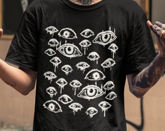 Grunge Eyeball Weird Tshirt, Weirdcore Plus Size Alternative Clothes, Trad Goth Strange Unique Gifts Horror Eyes Tee