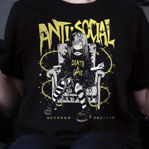 Koszulka gotycka anime antyspołeczna, koszulka z ubraniami w stylu grunge w stylu Elder Emo, modne prezenty Scenecore dla mężczyzn i kobiet