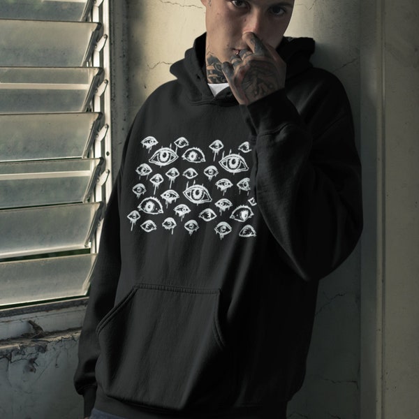 Evil Eye Dreamcore Hoodie, Graffiti Eyes Weirdcore Top Alt Clothes, Y2K Pullover Abstract Streetwear