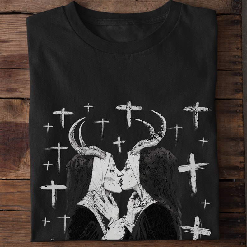 Nun T-Shirt, Alternative Clothing Lesbian Goth Tee, Death Metal Gothic Gifts For Him Tattoo Style Shirts image 4