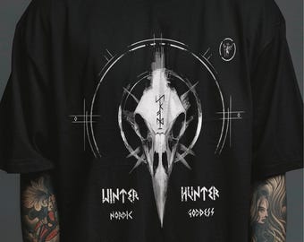 Nordic Raven Skull T-Shirt – Pagan Viking Crow Graphic Tee – Witchy Occult Norse Myth Shirt – Dark Gothic Alternative Apparel