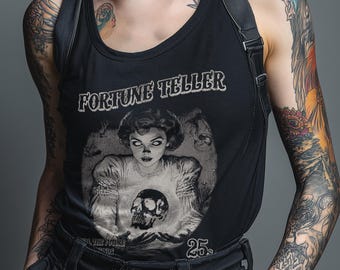 Witchy Tank Top, Fortune Teller Vest, Psychic Crystal Ball Art, Creepy Cute Singlet, Retro Occult Goth Apparel, Mystic Horror Fashion
