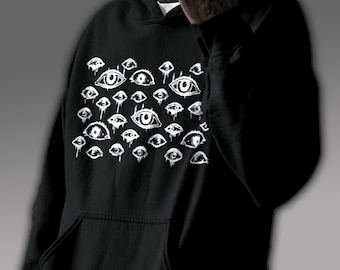 Weirdcore Eye Hoodie, Gothic Horror Pullover, Creepy Eye Hoodie, Dripping Eyes Hoodie, Dark Alternative Streetwear, Trippy Gothic Hoodie