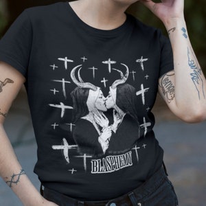 Nun T-Shirt, Alternative Clothing Lesbian Goth Tee, Death Metal Gothic Gifts For Him Tattoo Style Shirts image 1