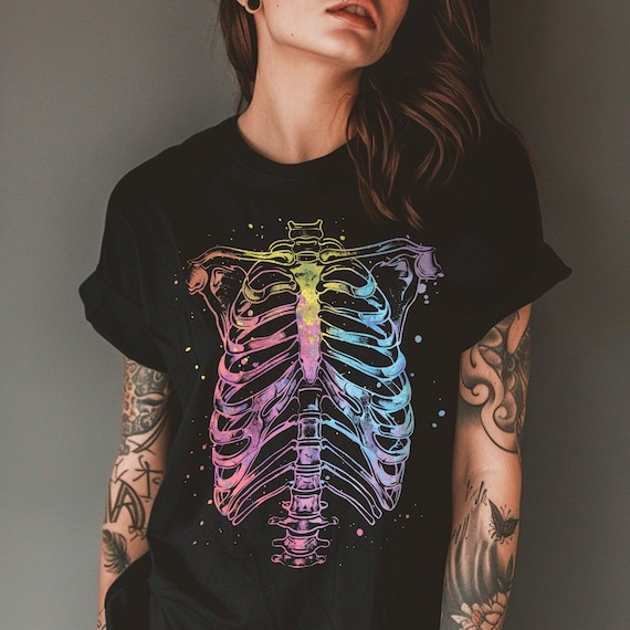 Pastel Goth Ribcage Soft Grunge Shirt, Scenecore Appeal Alternative Clothing Skeleton Body Creepy Cute Top, Alt Clothes Gifts For Women Lady
