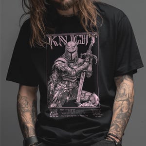 Gothic Knight T-Shirt, Medieval Goth Shirt, Dark Knight Style, Emo Knight Design, Punk Warrior Art, Alternative Fashion, Black Armor Top