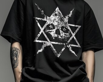 Occult Skull Pentagram T-Shirt – Grunge Sacred Geometry with Demonic Skull Eyes, Dark Occult Graphic Tee by Beyond Twisted Designs