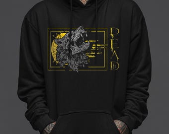 Wolf Hoodie, Gothic Wolf Skull Sweatshirt, Dark Fantasy Hoodie, Skull Graphic Alternative Pullover