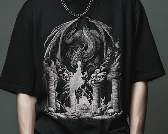 Fire-Breathing Dragon Gothic Fantasy Tee – Dark Mythical Creature Shirt Perfect for Heavy Metal, RPG, Gothic, and Fantasycore Fans