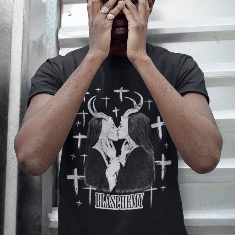 Nun T-Shirt, Alternative Clothing Lesbian Goth Tee, Death Metal Gothic Gifts For Him Tattoo Style Shirts image 2