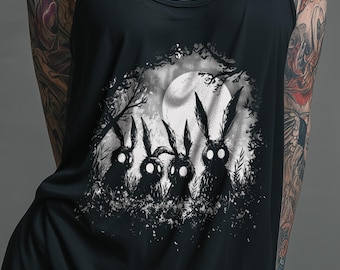 Creepy Cute Tank, Gothic Bunny Top, Weirdcore Rabbit Shirt, Pastel Goth Critters, Alt Forest Vest, Moonlit Creatures, Spooky Occultwear