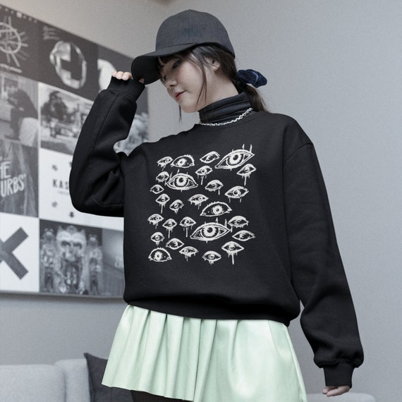 Sudadera Evil Eyes, estilo alternativo, estilo Weirdcore, cuello
