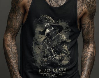 Plague Doctor Tank Top, Black Death Medieval Art Sleeveless Shirt, Gothic Horror Alternative Clothing, Grunge Aesthetic Festival Top
