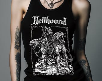Hellhound Tank Top, Cerberus Graphic Vest, Gothic Metalcore Apparel, Punk Monster Streetwear, Dark Mythology Sleeveless Fit