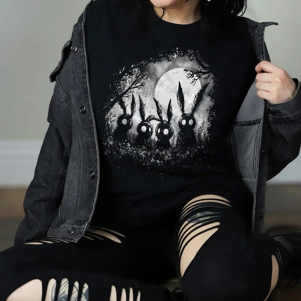 Creepy Cute Rabbit Shirt, Weird Elder Emo Alternative Clothing Scenecore Fashion, Fairy Grunge Pastel Goth Horror Gifts For Her