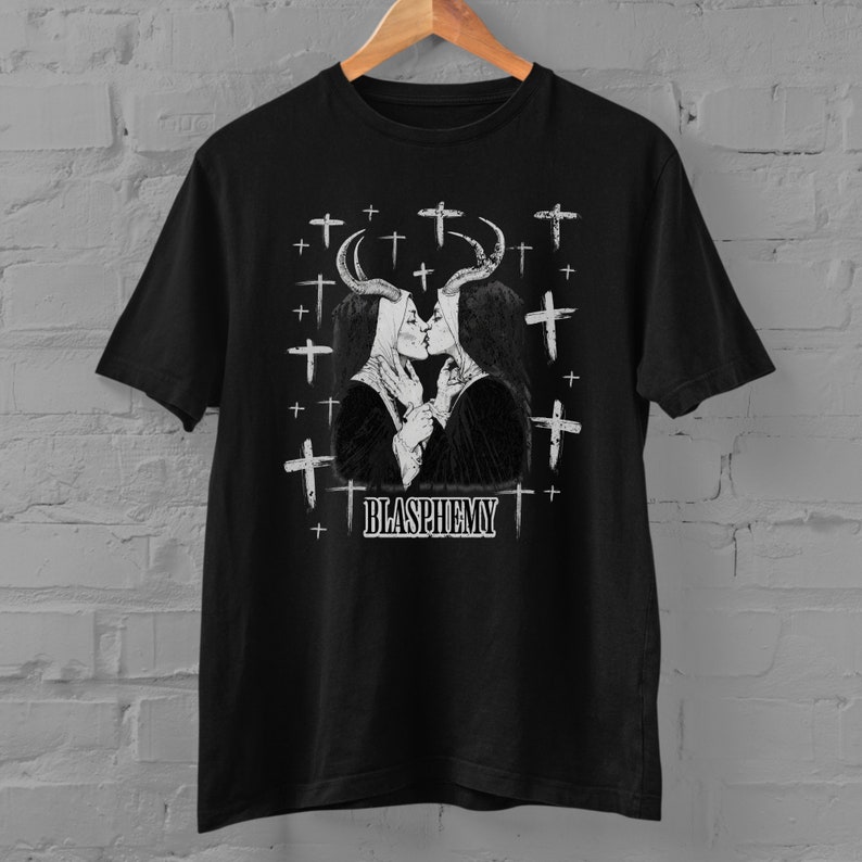 Nun T-Shirt, Alternative Clothing Lesbian Goth Tee, Death Metal Gothic Gifts For Him Tattoo Style Shirts image 3