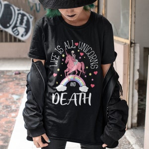 Pastel Goth Unicorn Shirt, Funny Gothic Creepy Cute Clothes Alternative Top, Skeleton Tee Gifts For Alt Girls